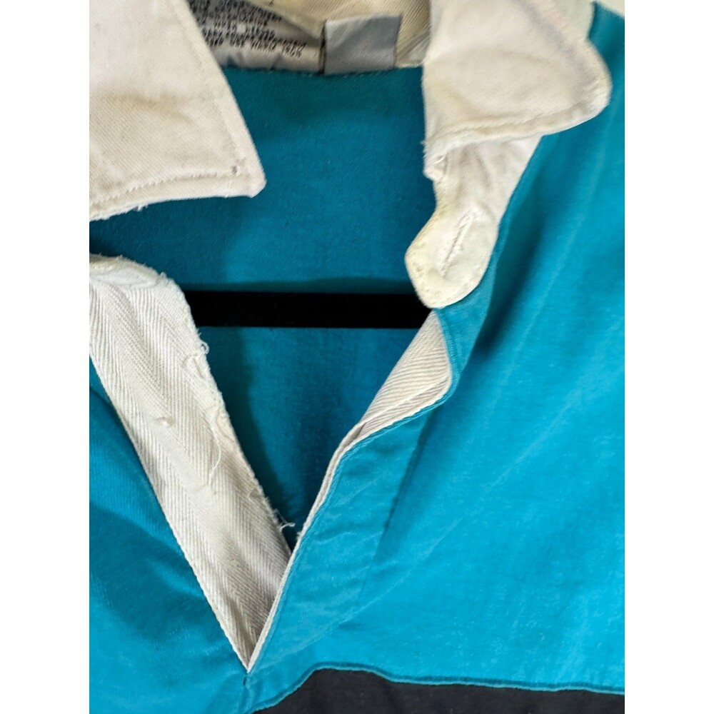 Vtg 90’s Blokecore Preppy Cotton Rugby Shirt Blue/White Colorblock Men L - Picture 12 of 16